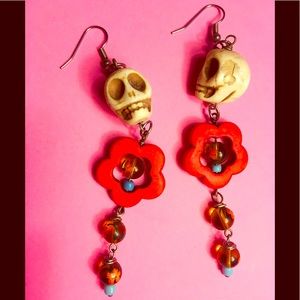 skull earrings dragonflies day of the dead